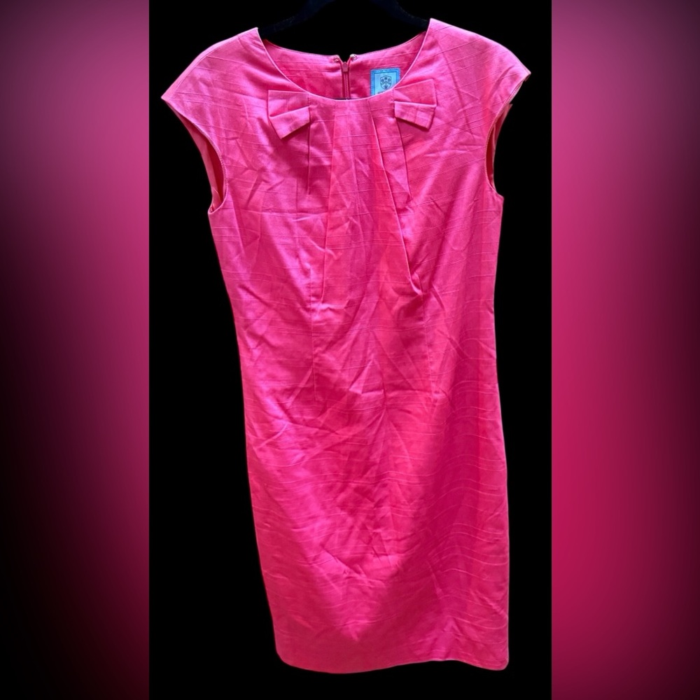 Ginny H Coral Pink Bow Shift Dress Silk Lined Size 8. Retail$300. Gorgeous!